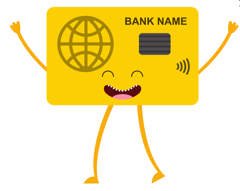Credit card with arms and legs