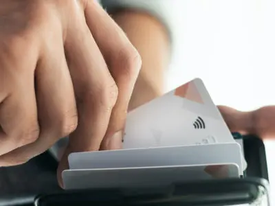 Contactless payment RFID card in wallet